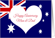 Happy Anniversary for Australian Mum and Dad with Patriotic Theme card