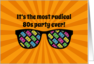 Radical 80’s Party Invitation with Cassette Tapes and Neon Colors card