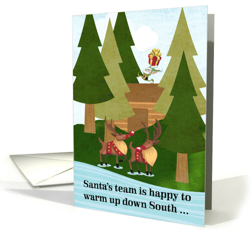 Funny Happy Holidays with Santa's Team Warming Up Down South card