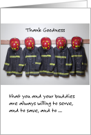 Firefighter’s Birthday with Firefighter Suits and Funny Comment card