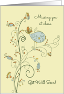 Missing You at Chess so Get Well Soon with Sweet Bird and Floral Art card