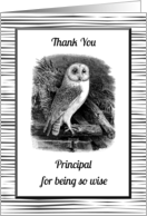 Thank You School Principal for Being So Wise with Owl Design card