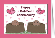 Happy Belated Groundhog Day Anniversary with Pink Hearts and Border card