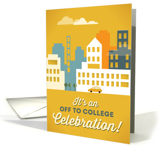 Off to College Party Invitation with Urban High Rise Silhouettes card