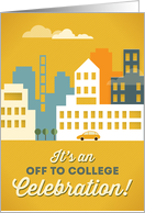 Off to College Party Invitation with Urban High Rise Silhouettes card