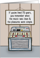 70th Birthday for Music Lover with Jukebox in Diner in Cartoon Style card