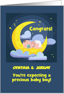 Congrats to Customized Parent Names for Expecting a Boy with Moon Art card