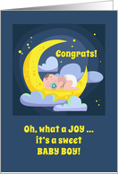 Congrats and Joy for Sweet Baby Boy with Night Moon and Stars Theme card