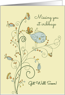 Missing You at Cribbage so Get Well Soon with Sweet Bird Art card