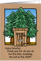 Thank You Summer Camp Director with Outhouse and Pines Design card