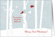 Newlywed’s First Christmas with Custom Names and Nature Night Scene card