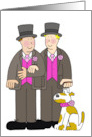 Gay Male Wedding Two Grooms and a Dog Cute Cartoon Couple card
