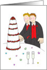 Two Cartoon Grooms in Red Waistcoats and Suits Cutting a Cake card