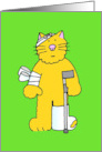 Ginger Cat Bandaged with Cast And Crutch Get Well Soon card