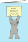 Happy Birthday Jacob Cartoon Grey Cat Name Specific card