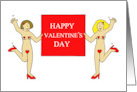 Valentine Burlesque Ladies Wearing Red Hearts and Shoes Cartoon Fun card