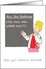 New Year Resolutions More Cake and TV Cartoon Humor card