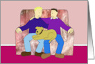 Gay Male Couple Anniversary Two Men With Their Pet Dog Cartoon card