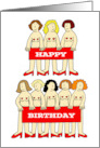 Happy Birthday Burlesque Almost Naked Cartoon Ladies Wearing Hearts card