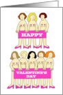 Burlesque Semi Naked Valentine Cartoon Ladies Wearing Hearts card