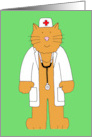 Cartoon Ginger Cat Dressed as a Doctor Get Well Soon card