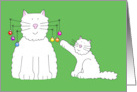 Cartoon Cat and Kitten with Christmas Baubles Hanging from Whiskers card