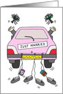 Cartoon of Two Grooms, Civil Partnership Just Married Car . card