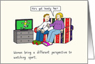 Women Watching Sport on TV, Cartoon Couple Humor. card