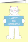 Happy 8th Birthday Cartoon Fluffy White Cat Holdinga Sign card