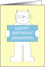 Happy Birthday Grandson Giant Cartoon Fluffy White Cat and Banner card