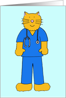 Happy Nurses Day Cartoon Cat in Scrubs and with a Stethoscope card