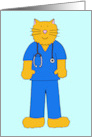 Happy Nurses Day Cartoon Cat in Scrubs and with a Stethoscope card