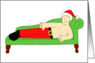 Funny Semi Naked Cartoon Man Wearing a Santa Hat and Trousers card