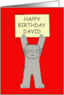 Happy Birthday David Grey Cat Standing on His Back Paws card