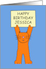Happy Birthday Jessica Cute Cartoon Ginger Cat card