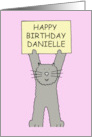 Happy Birthday Danielle Cute Cartoon Cat Sending Birthday Wishes card