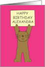 Happy Birthday Alexandra Cartoon Cat Holding a Banner Up card