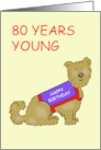 Happy 80th Birthday Cartoon Terrier Dog in Fun Outfit card