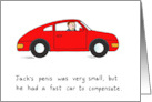 Jack’s Fast Red Car Small Penis Cartoon Humor card