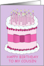 Cousin Happy Birthday Cartoon Cake with Pink Candles card