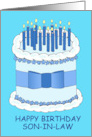 Son in law Happy Birthday Cartoon Cake and Candles card