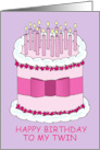 Happy Birthday to My Twin Cute Cake and Lit Candles card