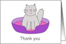 Thank You for Looking after the Cat Cartoon Grey Cat in a Basket card