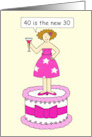 40th Birthday Humor for Her 40 is the New 30 Cartoon Lady on a Cake card