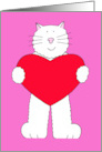 Cartoon Cat Holding a Large Heart for Romantic Valentine’s Day card