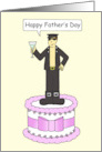 Gay Father’s Day Funky Cartoon Man in Leather Standing on a Cake card