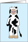 Happy Birthday to Cartoon Cowgirl or Cowboy Child in Cow Costume card