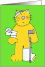 Get Well Soon Cartoon Ginger Cat on a Crutch with Bandages card