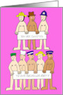 Gay Bachelor Party Invitation Cartoon Men & Banners to Personalize card