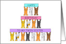 Twin Sister Happy Birthday Cartoon Cats Holding Banners Up card